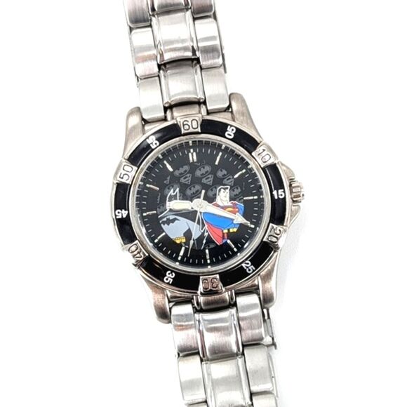 Fossil Warner Bros. Batman & Superman Limited Edition Rare Silver Black Watch